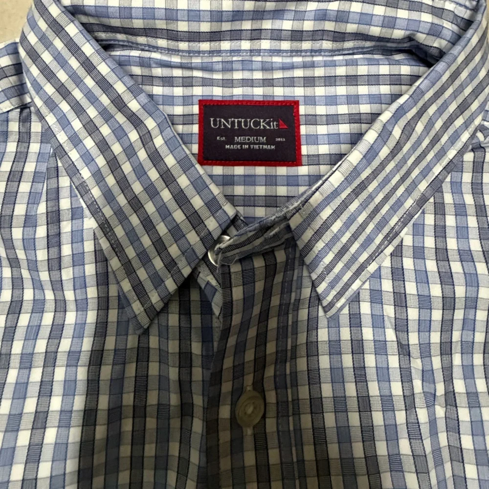 Untucked Men's Blue Button Down Plaid Shirt - Picture 4 of 4
